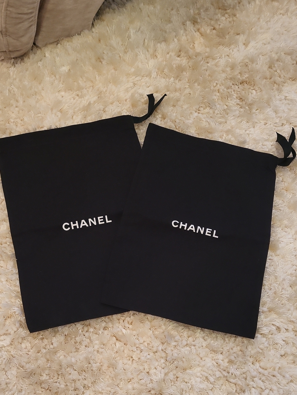 CHANEL Black Drawstring Logo Dust Bags - Pair